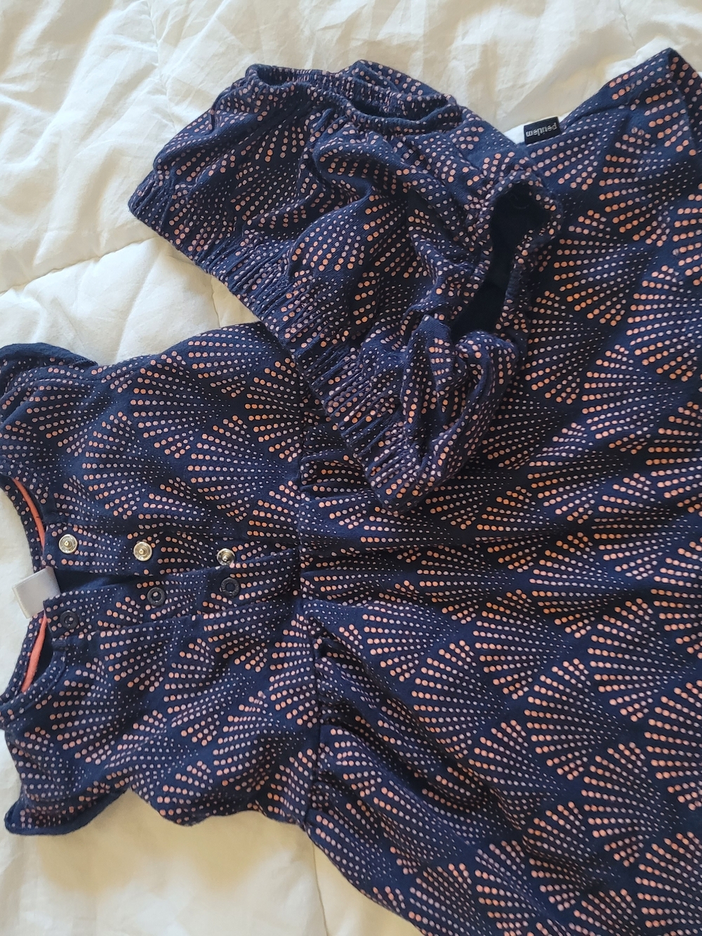 Petit Lem Navy and Coral Polka Dot Snap-Front Top